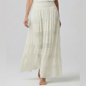 Lapis Cream Lace-Trim Coquette Cottagecore Maxi Skirt L